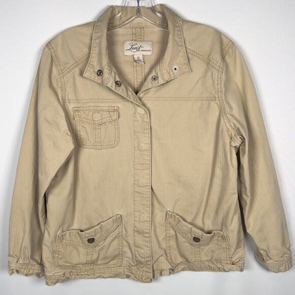 Levi's Cream Khaki Snap Button Casual 100% Cotton Pockets Jacket Women's Size L - Picture 1 of 6